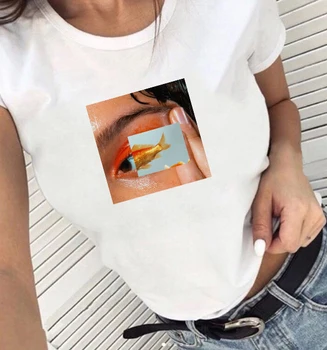 Balık gözü Tee Kadın Harajuku Estetik Tshirt Hip Hop Moda Tumblr Grafik Grunge T-Shirt Streetwear Tops Femme Kıyafetler