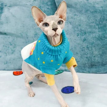 Balıkçı yaka Örme Kedi Kazak Kış Sıcak Kedi Giysileri Kediler için Küçük Orta Köpekler Noel Elk Jumper Sphynx Kedi Triko
