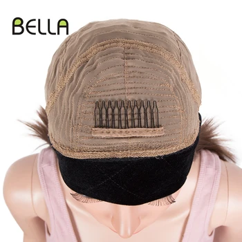 Bella Kafa Bandı Peruk Sentetik Peruk Tutkalsız Düz Kısa Bob Düz saç peruk 14 İnç Makine Yapımı Peruk Siyah Kadınlar İçin