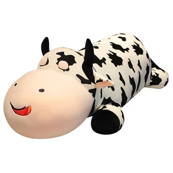 Büyük Boy 80/100CM Yalan İnek Yumuşak Peluş Uyku Yastık Dolması Sevimli Hayvan Sığır peluş oyuncaklar Çocuklar için Güzel Bebek Kız Hediye