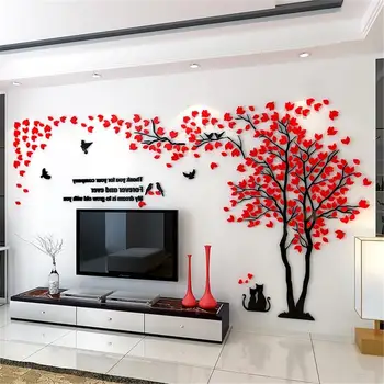 Büyük Boy Ağaç Akrilik Dekoratif 3D Duvar Sticker DIY Sanat TV Arka Plan Duvar Posteri Ev Dekor Yatak Odası Oturma Odası Wallstickers