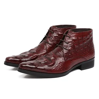 Büyük Boy EUR45 Timsah Tahıl Siyah / Kahverengi Tan Düğün Ayakkabı Erkek yarım çizmeler Hakiki Deri Çizmeler Erkek Ofis Ayakkabı