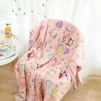 Büyük Boy Sanrio Kawaii Melodi Kuromi Cinnamoroll Peluş Flanel Battaniye Anime Peluche doldurulmuş oyuncak Yastık Kılıfı Ev Eşyaları Kız Hediye