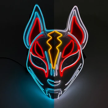 Cadılar bayramı Cosplay parti led ışık up maske renkli Neon ışık EL maskesi japon animesi tilki maskesi karanlık DJ kulübü sahne