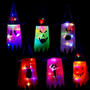 Cadılar bayramı LED yanıp sönen ışık Asılı Hayalet Cadılar Bayramı Partisi Giyinmek Parlayan Sihirbazı Şapka Lambası Korku Sahne Ev Bar Dekorasyon