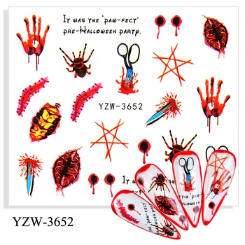 Cadılar bayramı nail art sticker terör Hayalet örümcek palyaço yarasa kırık kalp baskı su transferi kaymak tırnak çıkartmaları FW098