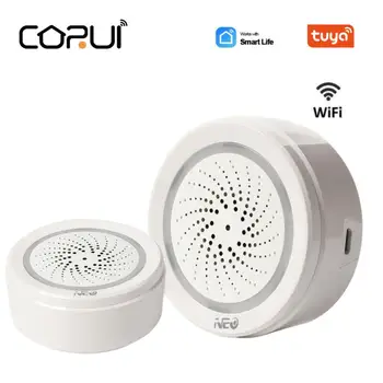 CORUI Tuya Akıllı WiFi siren alarmı Sensörü 2 İn 1 100DB Ses Kablosuz siren alarmı + Sıcaklık Sensörü Akıllı Yaşam Uzaktan Kumanda