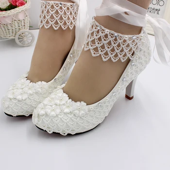 Dantel yüksek topuklu düğün ayakkabıları 2022 yeni beyaz düğün elbisesi gelin ayakkabıları Avrupa ve Amerikan tarzı dantel dantel-up düğün sBH139