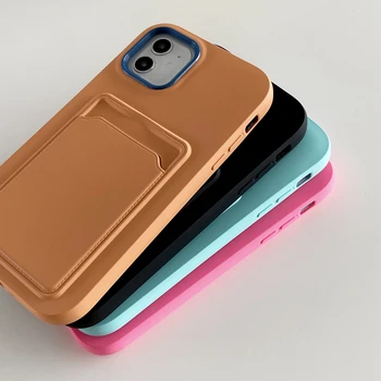 Darbeye dayanıklı Şeker Renk Kart Yuvası Tutucu Kılıf iPhone 11 12 13 14 Pro XR Xs Max X Mini 7 8 Artı Damla Koruma Yumuşak Kapak Çanta