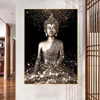 Dini Buda Metal Heykeli Tuval Boyama Soyut Budizm Posteri ve Baskılar Duvar Sanatı Resimleri için Oturma Odası Ev Dekor