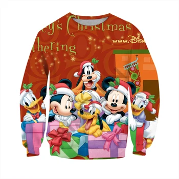 Disney 2022 Noel Partisi Mickey Mouse Hoodies Baskı Kız Tişörtü Erkek Karikatür Giysileri Uzun Kollu Bahar Sonbahar Tops