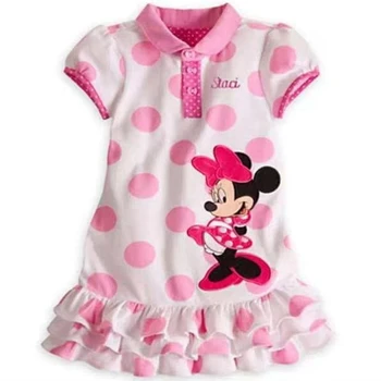 Disney Kız Elbise Prenses çocuk giyim Karikatür Nakış Minnie Mouse Baskı Yaz Pamuk Moda Bebek Katmanlı Elbise