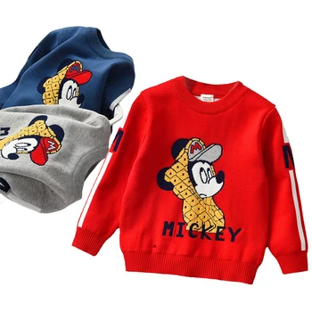 Disney Mickey Mouse Çocuk Giysileri Erkek Kız Moda Nakış Örme Hırka Kazak Çocuk Üstleri Çocuklar noel kıyafetleri