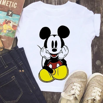 Disney Serisi Mickey Minnie Anime Giyim T-shirt Rahat 2022 Yaz Beyaz Giyim Kız Bluz Büyük Boy Gömlek Streetwear