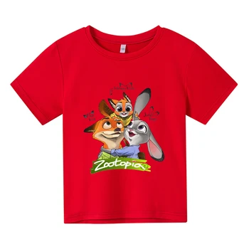 Disney Zootopia Sevimli Judith Hopf Nick Wilde İle Baskı T-shirt Çocuklar İçin Karikatür Erkek Kız Kısa Kollu T-Shirt Çocuk Tee