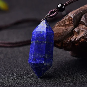Doğal Lapis Lazuli Çift Uçlu Noktası Kolye Kristal Taş Çakra Reiki Enerji Şifa Taş Kolye Hediyeler