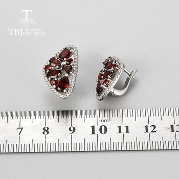 Doğal taşlar Kırmızı garnet Küpe basit tasarım 925 gümüş güzel takı kadınlar için Siyah Cuma veya noel hediyesi tbj