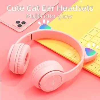 En iyi Hediye LED Kedi Kulak kablosuz kulaklıklar Bluetooth 5.0 Gençler Çocuklar Kulaklık Desteği Kablolu Kulaklık 3.5 mm Fiş Mic İle