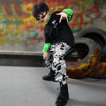 Erkek Hip Hop Kazak Caz Karikatür Pantolon Kız Kırpma Üst Sokak Dans Çantası Graffiti Joggers Çocuk Streetwear Çocuk Giyim Setleri