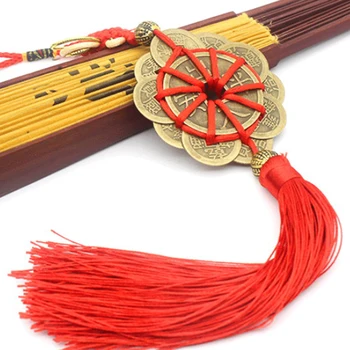 Ev Araba Dekor 10 Şanslı Kırmızı Çince Düğüm FENG SHUİ Seti Charm Antik I CHİNG Paraları Refah Koruma Iyi Servet