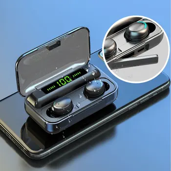 F9 - 5d kablosuz bluetooth-compatibleEarphone pil ekran yeşil ışık Hi-Fi Stereo ses kulaklık çift kulak arama kulaklık