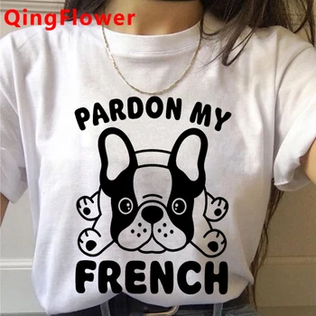 Fransız Bulldog Kawaii Komik Karikatür T Shirt Kadın Harajuku Sevimli Anime T-shirt Yaz Tshirt Grafik En Tees Kadın