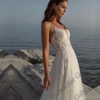Gabriellar Spagetti Kayışı düğün elbisesi Prenses Düğme Zarif Aplikler Kolsuz Paspas Elbisesi Vestido De Novia 2022 Kadın