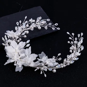 Gelin el dokuması kristal kafa bandı çiçek inci düğün kafa takı