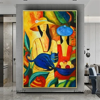 Gerçek El Yapımı Yağlıboya Ünlü Picasso Çalışır Karakter Tuval Poster Renkli Doku Duvar Sanatı Resimleri Dekor Oturma Odası