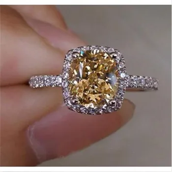 Gerçek s925 Ayar Gümüş alyanslar Kadınlar için Prenses kesim Sarı 5a CZ Nişan Yüzüğü Simüle Elmas Platin Takı