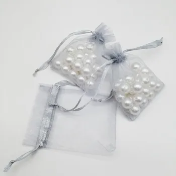 Gri Gri hediye Çantası Toptan büzgülü torba Düğün Organze çanta 100 adet Organze hediye keseleri Takı Saklama Paketi için Poşet Çanta