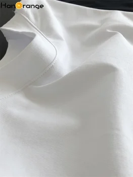 HanOrange 2022 Yaz Vintage Moda O-Boyun kısa kollu tişört Basit Moda İnce Rahat Rahat Üst Kadın Retro
