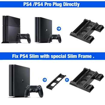 Hayranları için PS4 / PS4 Pro / PS4 Slim Konsol Dikey Soğutma Standı LED çifte şarj makinesi PS4 Soğutma Fanı Soğutucu Sony Playstation 4 için