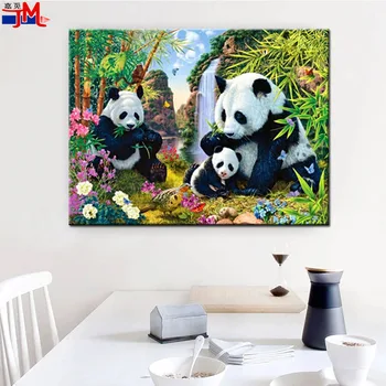 Hayvan Resim Diy Elmas Boyama Panda Bambu Tam Matkap Kare Taklidi Nakış Çapraz Dikiş Satış Çiftlik Evi Ev Dekor