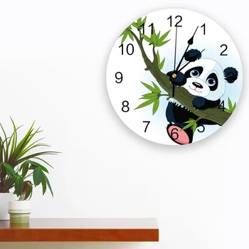 Hayvan Sevimli Panda Bambu Karikatür Modern duvar saati Ev Ofis duvar dekorasyonu Oturma Odası Banyo Dekor Asılı İzle