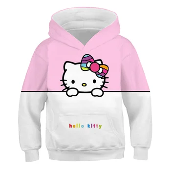 Hello Kitty 3D çocuk giyim Saf Pamuk Pembe Kazak Kawaii Bebek Kız Kazaklar Moda Sonbahar Üstleri Çocuklar Kazak 4-14
