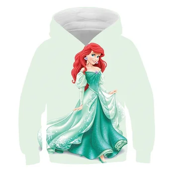 Ilkbahar Ve Sonbahar Disney Serisi Ariel Prenses Hoodies Kızlar Uzun Kollu Moda Tişörtü Mermaid Karikatür Rahat Kapşonlu Tops