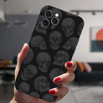 Iphone 13 11 12 14 Pro Max Mini XS XR 14 Artı 14ProMax Siyah Kılıf Grim Reaper Kafatası İskelet Silikon Koruyucu Kapak
