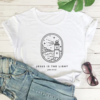 Isa ışık John 8: 12 T-shirt Katolik Hıristiyan İncil Ayet Tshirt Estetik Kadın İnanç ilham Alıntı Tee Üst
