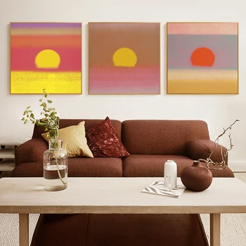 Iskandinav Minimalist Andy Warhol Ins Suluboya Sunrise Sunset Soyut duvar sanatı tuval yağlıboya Posterler Oturma Odası Ev Dekor Için