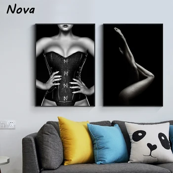 Iskandinav Siyah Beyaz Dantel Kız Modern Çıplak Kadın Boyama Posteri Resim Moda duvar tuvali Sanat Otel yatak odası dekoru Cuadros