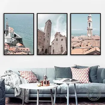 Italya San Gimignano Venedik Piran Okyanus Manzara Tuval Boyama İskandinav Posterler ve Baskılar duvar Sanatı Resimleri ıçin Oturma Odası Dekor