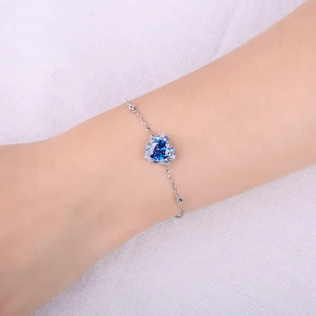 JewelryPalace Yeni Varış Kalp Yay Aşk 4.2 ct Mavi Taş Oluşturulan Mavi Spinel 925 Ayar Gümüş Ayarlanabilir Bilezik Kadın için