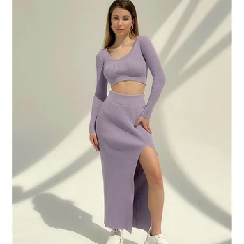 Kadın Giyim İki Parçalı Set Tembel Rüzgar Retro Moda Yeşil Kendini Yetiştirme Uzun Kollu Kış Kazak Örme Üstleri Etek Takım Elbise