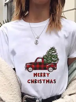 Kadın Noel Baba 90s Sevimli Merry Christmas Yeni Yıl Grafik Tee Giyim Kısa Kollu T Baskı Moda Kadın Rahat T-shirt