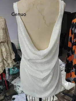 Kadın Seks Slash Boyun Hollow Out Elbise Backless 2022 Bahar Moda Pullu Parlak Kolsuz Parti Elbiseler Bayanlar Zarif Vestido