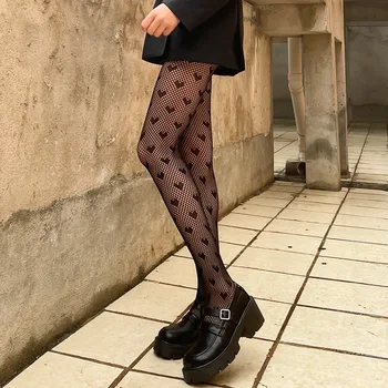 Kalp Baskı Örgü balık ağı külotlu çorap Oymak Lolita Dantel Naylon Tayt Çorap İç Çamaşırı Çorap Japon Tarzı kadın Tayt