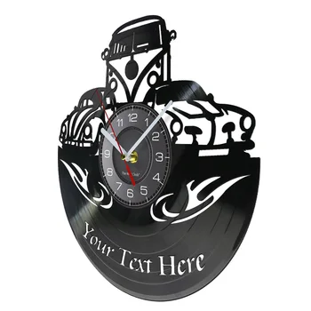 Karavan Ev Dekor duvar saati ile Kişiselleştirilmiş Adı Logo Araba Numarası karavan Retro Araba Özel Vinil Kayıt duvar saati