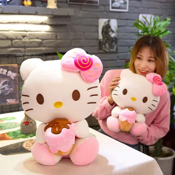 Kawai Hello Kitty peluş oyuncaklar Anime Karikatür Görüntü Sevimli Peluş Bebek Yumuşak dolgu yastık Odası Dekor Oyuncak Çocuklar İçin doğum günü hediyesi