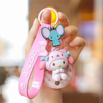Kawaii Kuromi Melodi Cinnamoroll Hello Kitty Ponpon Purin Anahtarlık Sanrio Hayvan Serisi okul çantası Charm Karikatür Anahtar halka kolye